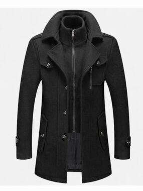 Ancient World | Men's Winter Coat in Mixed Wool with Double Collar